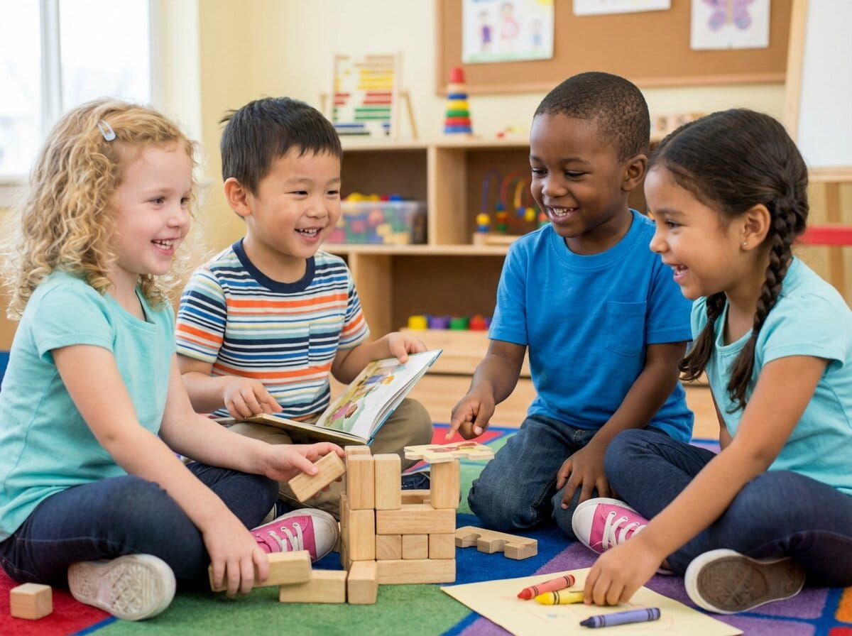 Children engaged in Montessori activities at Amores Daycare